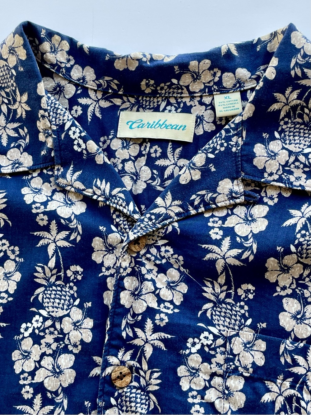 Caribbean Navy Blue Floral Camp Collar Shirt NWOT